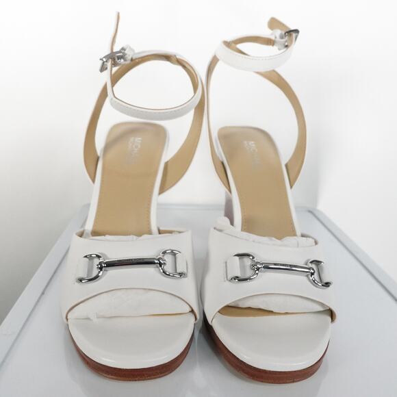 New Michael by Michael Kors Carson Leather Wedge Sandal Heels White Leather Sz 6 - Picture 1 of 9